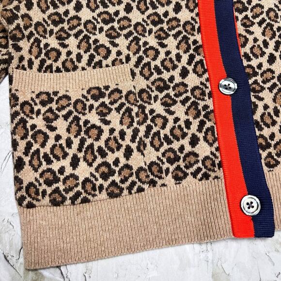 KULE Milo Leopard Cardigan Sweater SIZE XS Lambswool Cashmere Blend Tan Red - Picture 9 of 12